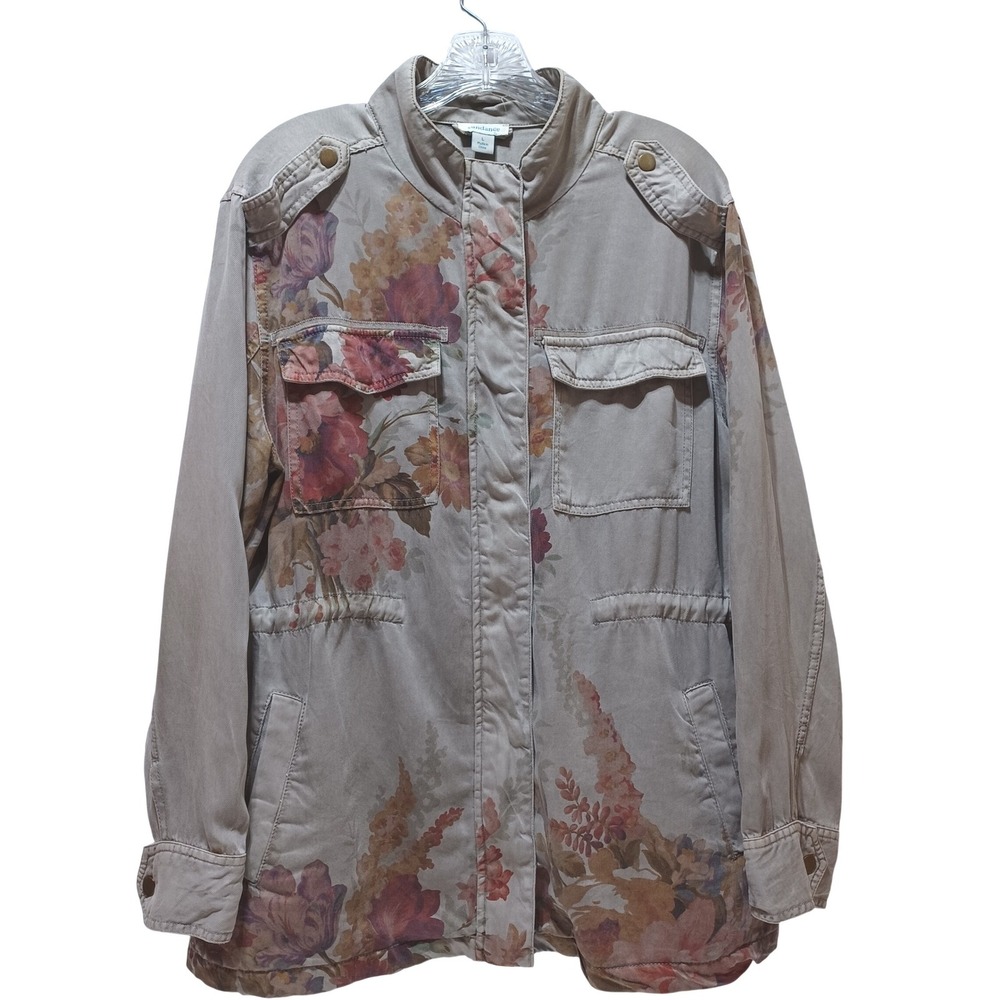 Sundance Womens L Rochelle Floral Utility Jacket Khaki Tencel Boho Romantic